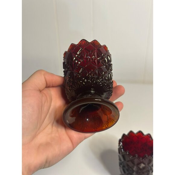 VTG Fenton Ruby Diamond Footed Votive Candle Holders - Set of 2 4.75" Glass - Picture 4 of 9